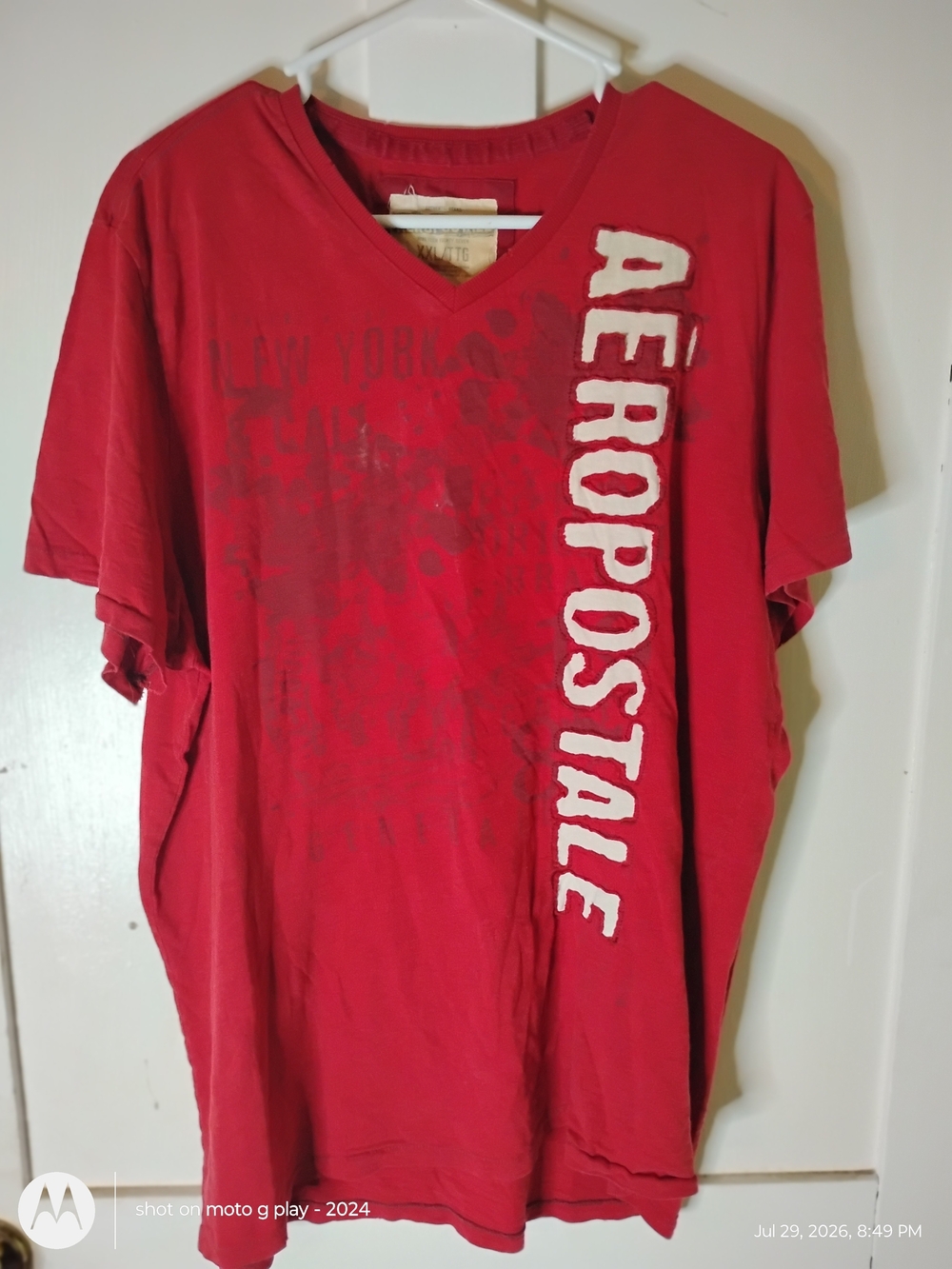 Aeropostale Men's Red V-Neck Logo Tee